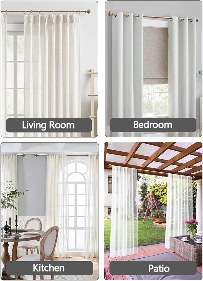 Wood Curtain Rods for Windows 32 to 45 Inch, 1 Inch Adjustable Curtain Rod Decoration Boho Drapery Rods Heavy Duty, Farmhouse Rustic with Imitation Wood Grain Finials