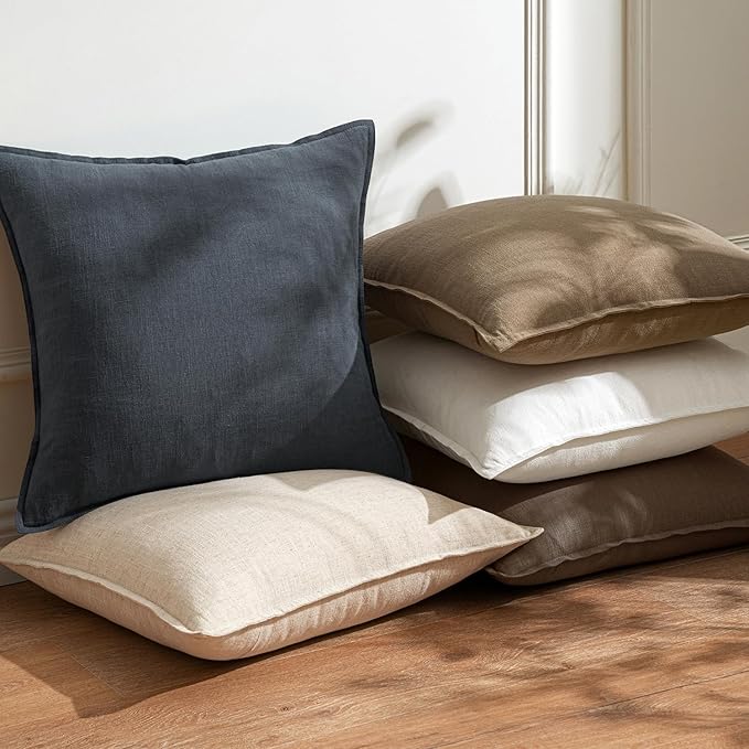 Woaboy 24x24 Inch Euro Sham Set of 2 Decorative Linen Solid Throw Pillow Covers Boho Accent Farmhouse Couch Pillowcases Modern Netural Home Decor for Bed Couch Sofa Living Room,Dark Gray