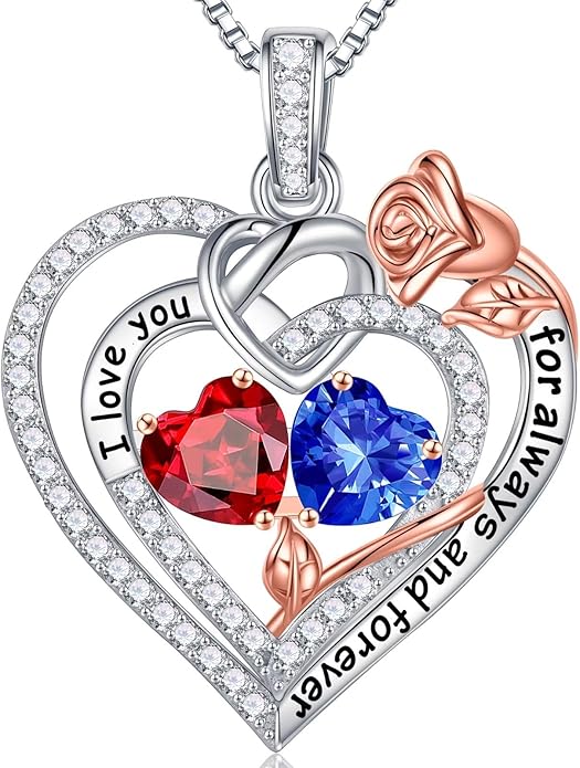 Iefil Christmas Gifts for Wife Women - 925 Sterling Silver Double Birthstone Necklace, Anniversary Birthday Gifts for Women, Jewelry Gift for Wife Girlfriend Mom Her