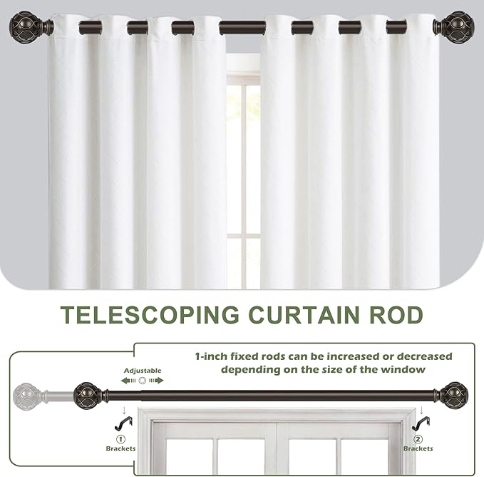 Bronze Curtain Rods for Windows:Farmhouse Boho Decorative Curtain Rod for Bedroom Living Room,Heavy Duty Adjustable Rustic Drapery Rods Set with Vintage Coastal Finials,Antique Bronze 18-45"