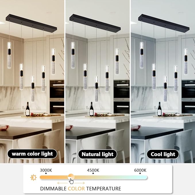 5-Lights Led Chandelier, Black and Gold Crystal Modern Led Chandelier for Dining Room, Luxury Dimmable Enterway Led Pendant Lights Fixture with Remote Control Flush Mount