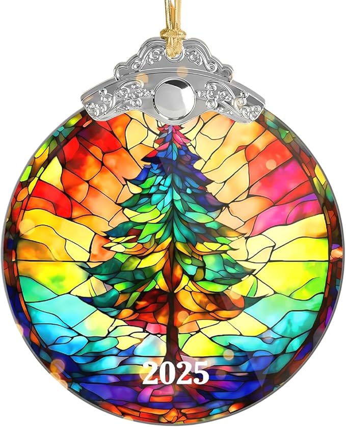 2025 Christmas Ornament, Radiant Tree Stained Glass Ornament, Colorful Acrylic Christmas Tree Decoration, Unique 2025 Christmas Tree Ornament, Xmas Gift for Family and Friends