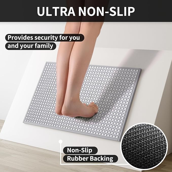 Kitchen Rugs Mat Non Slip Washable, Super Absorbent Kitchen Mats for Floor, Rubber Backing Soft Braided Standing Floor Mats Sink Mat Runner Rug, Easy to Clean and Maintain, Gray 17"x30"