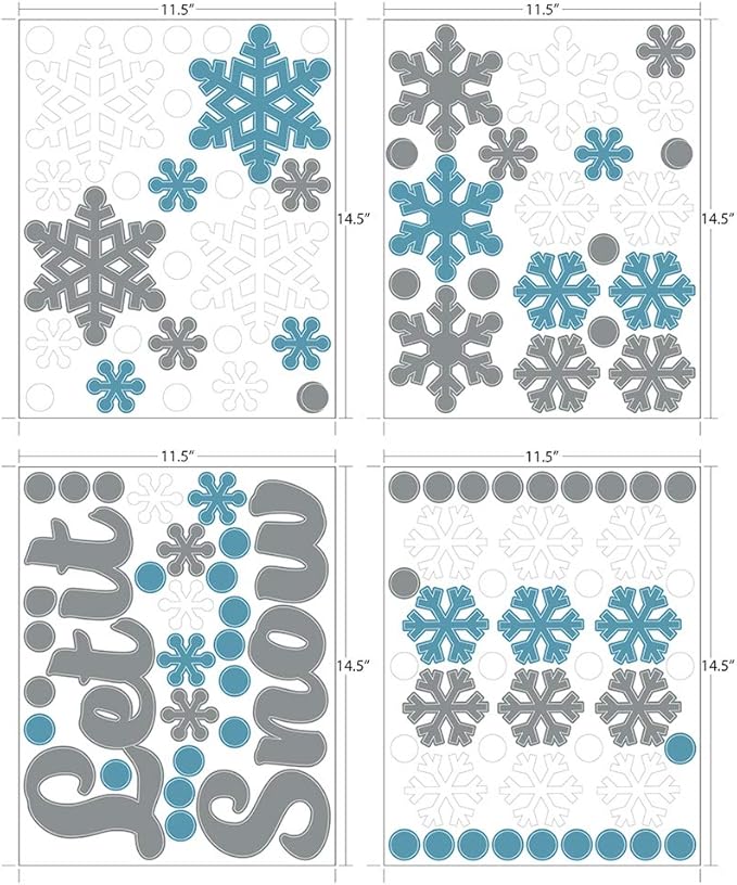 Paper Riot Co. Let It Snow Snowflakes Christmas Holiday Wall Stickers Removable Adhesive for Classroom Kids Room Nursery Bedroom Home Decor 115 Count Decals