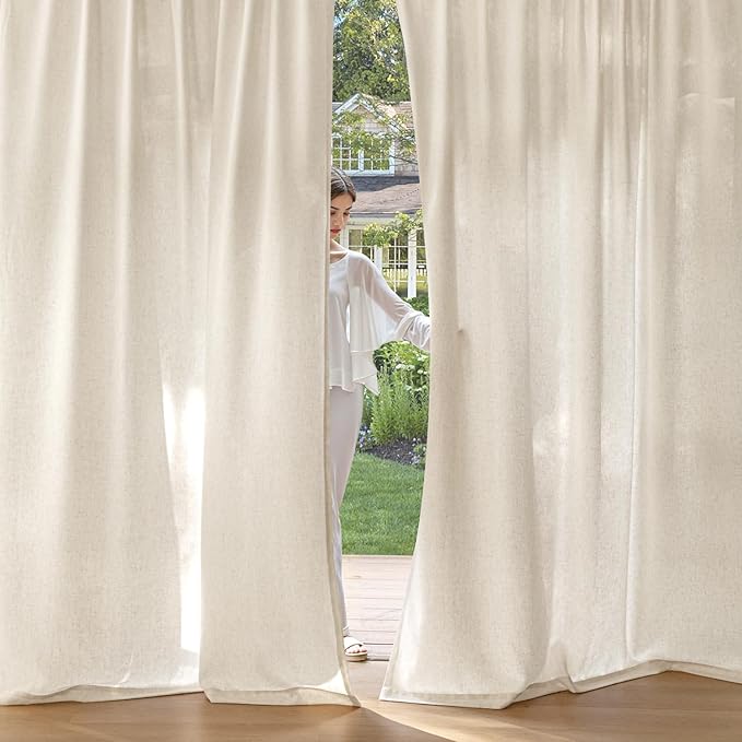 MIULEE Non-See-Through Privacy Linen Curtains 2 Panels, Light Filtering Window Curtains Farmhouse Textured Back Tab Semi Sheer Drapes for Bedroom Living Room, 52 x 84 Inches Long, Cream Ivory