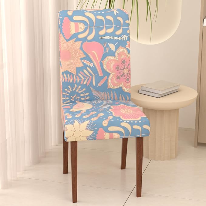 Stretch Dining Chair Covers Set of 4,Floral Print Chair Covers,Soft Removable Washable,Pet Friendly Furniture Protector,Universal Chair Slipcovers for Home, Kitchen,Ceremony Dining Room Seat