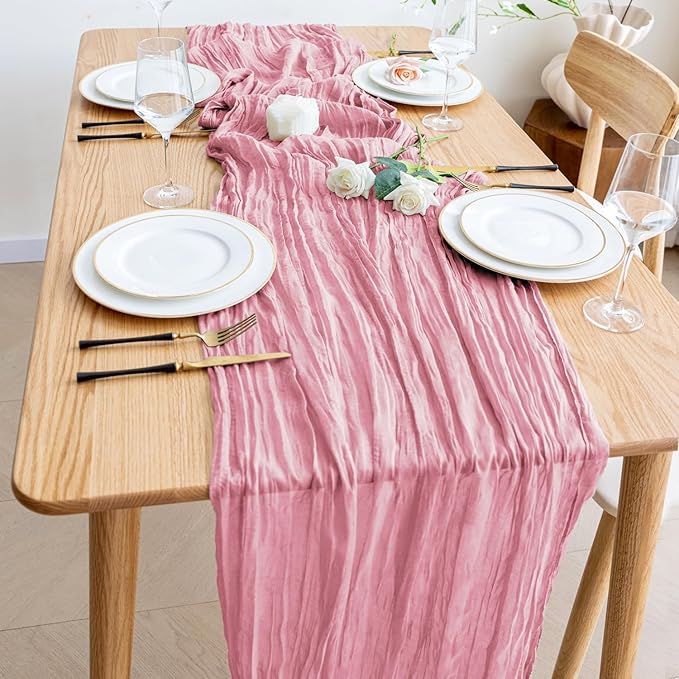 Wokceer Pink Cheesecloth Table Runner Valentine's Day 2Pack 10FT Boho Gauze Cheese Cloth Table Runner for Party Long Rustic Easter Sheer Runners for Baby Bridal Shower Wedding Decor