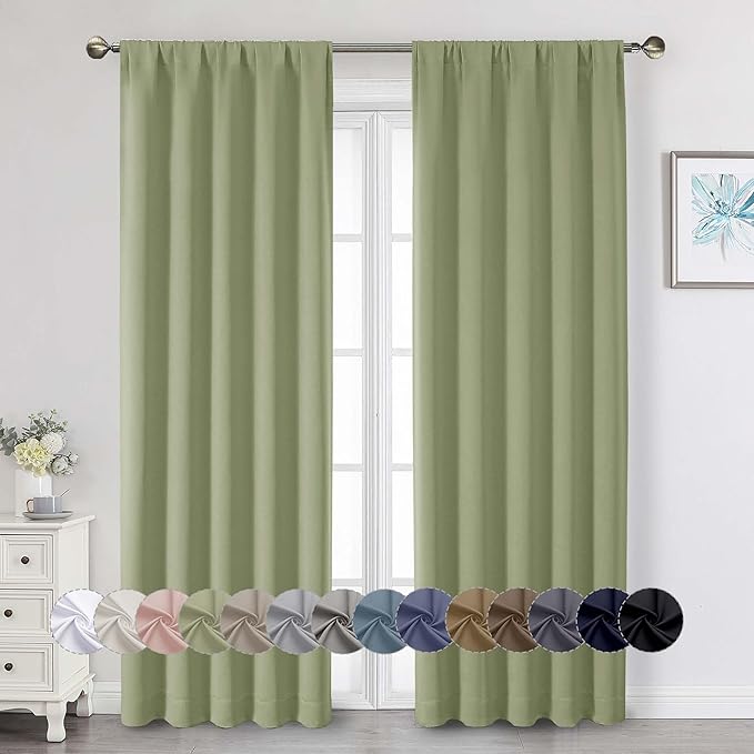 Sage Green Blackout Curtains 84 Inches Long 2 Panels Set, Soft Solid Thermal Insulated Room Darkening Curtains for Bedroom Living Room, Rod Pocket Drape, 50" Wx84 L