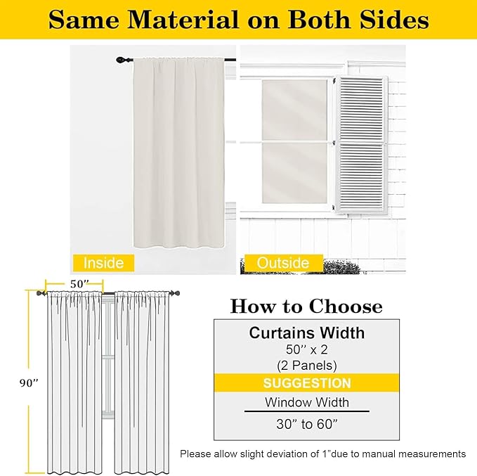 Natural Curtains for Bedroom Living Room 90 Inches Long 2 Panels Set, Soft Solid Light Filtering Thermal Insulated Window Treatments, Modern Rod Pocket Privacy Curtain, 50" Wx90 L