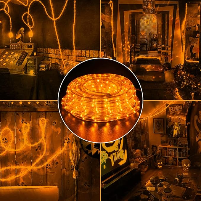 WYZworks 108LEDs, 10ft LED Outside Rope Lights, Waterproof Permanent Outdoor ETL Certified Connectable Clear Tube, Christmas Palm Tree Holiday Decorative Landscape Patio Accent Lighting - Orange