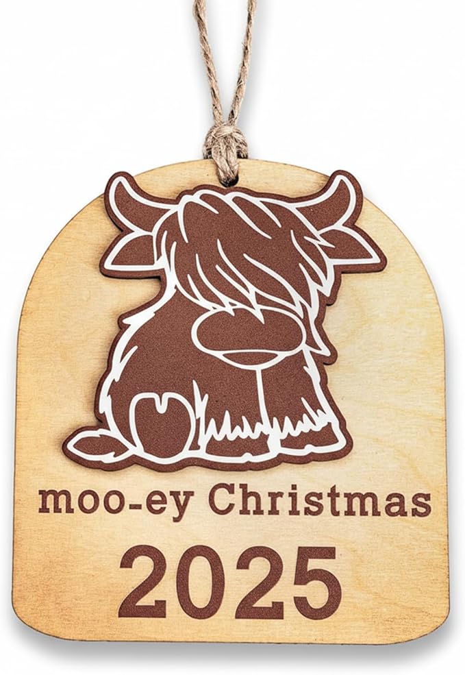 Highland Cow Ornament, Cow Christmas, Christmas Ornaments 2025, Highland Cow Gifts, Funny Wooden Holiday Decor Rustic Farmhouse Xmas Tree Decorations Keepsake Gift for Animal Lovers