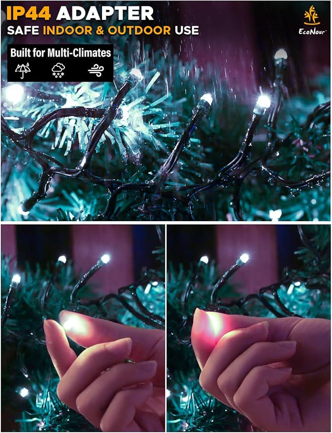 EcoNour 41 Ft 1000 LED Cluster Twinkle Lights for Christmas Tree, 8 Modes String Lights for Decoration with Timer and Memory Function, Elegant Cool White Fairy Lights for Magical Home & Indoor