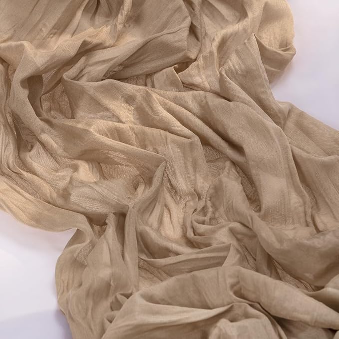 MLMC Nude Cheesecloth Table Runner 10ft Boho Gauze Taupe Cheese Cloth Table Runner Rustic Neutral Centerpiece Decor 35x120 Inches for Wedding Farmhouse Reception Home Decor