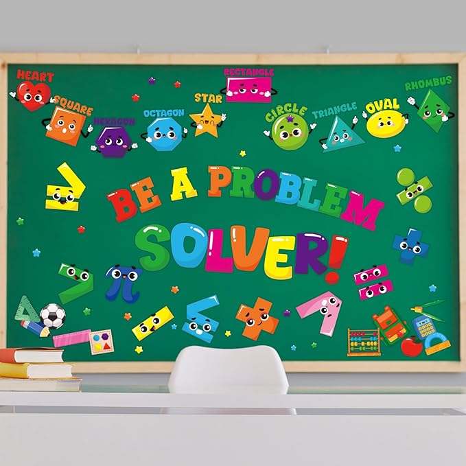 Cinrobiye Math Bulletin Board Stickers,Mathematics Cubes Classroom Decoration,Be a Problem Solver Classroom Decor for Back to School First Day Window Door Wall Elementary Preschool Teacher Supplies