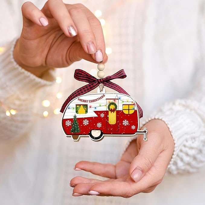 Camping Christmas Ornaments 2025 - Camper Christmas Ornament - Camping Ornaments for Tree - Gifts for Campers, Women, Men - Wood Ornament