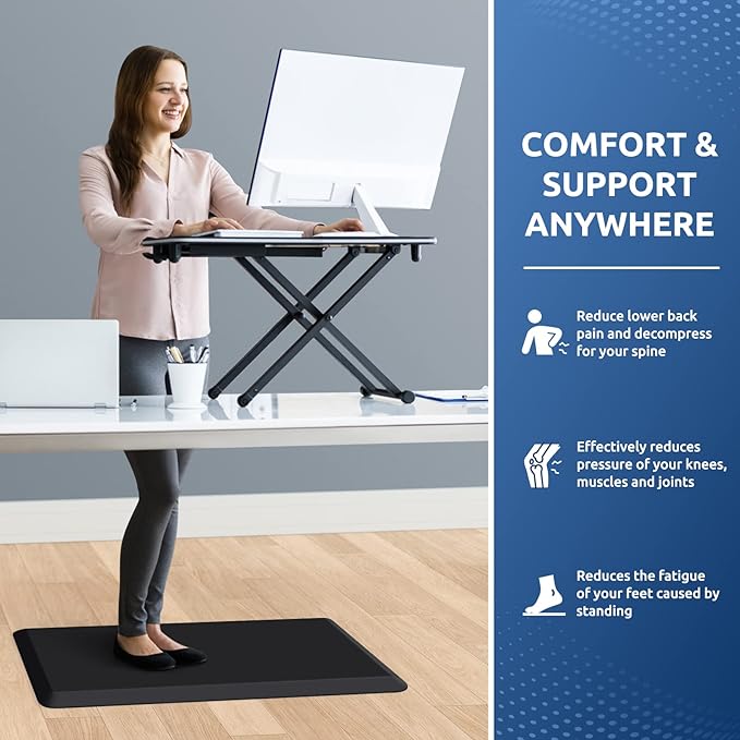 KitchenClouds Kitchen Mat Cushioned Anti Fatigue Kitchen Rug Non Slip Standing Mat Comfort Floor Mats for Sink Office (17.3"x28"- 0.8inch,Black)