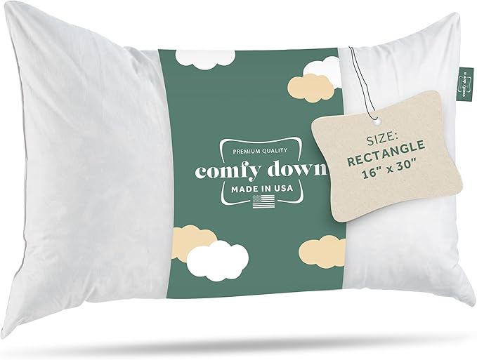 ComfyDown Decorative Throw Pillow Insert, Down and Feather Fill, 100% Cotton Cover, 233 Thread Count - Made in USA (16" X 30")