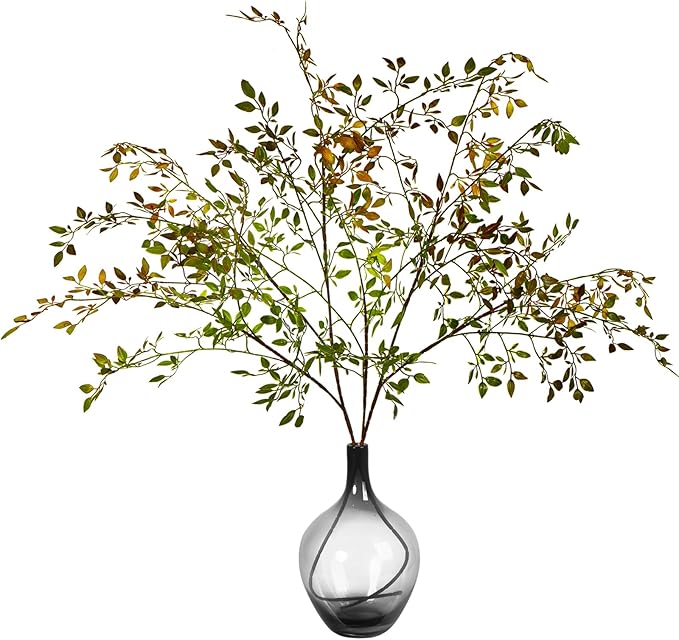 Artificial Greenery Stems, 43.3" Nandina Branches Tall Faux Plant Stems for Vase, Greenery Decor Stems Leaves Bunches for Shop Garden Office Home Décor,2Pcs,Orange