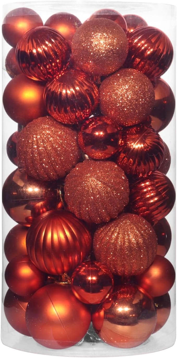 50ct Orange Christmas Ornaments Set, 2025 Shatterproof Christmas Tree Decorations, Christmas Ball Ornament, Vintage Classic Christmas Ornament Bulk for Christmas Decorations Indoor