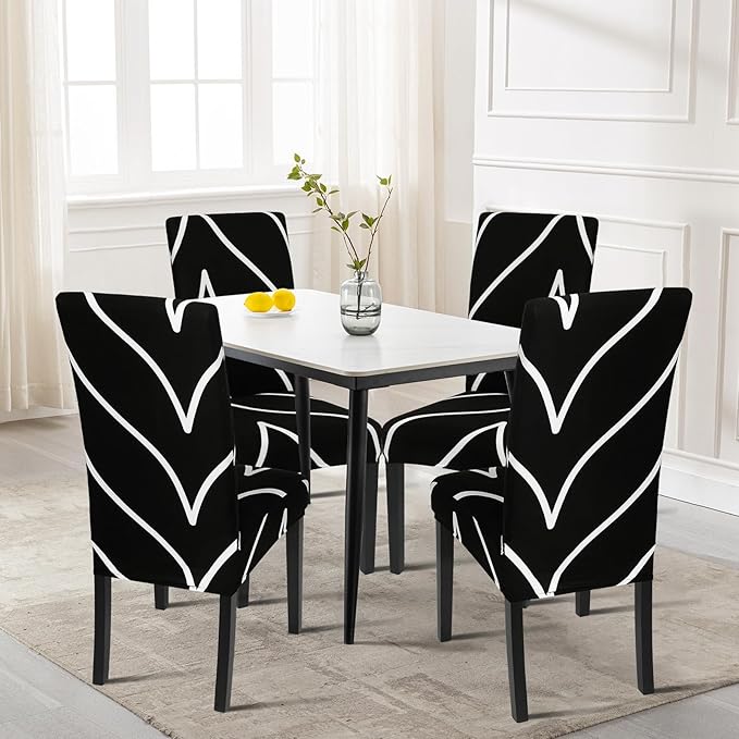 SearchI Dining Room Chair Covers Set of 6, Stretch Parsons Chair Slipcovers Super Fit Spandex Removable Washable Kitchen Chair Protector Cover for Dining Room, Hotel, Ceremony (Black)