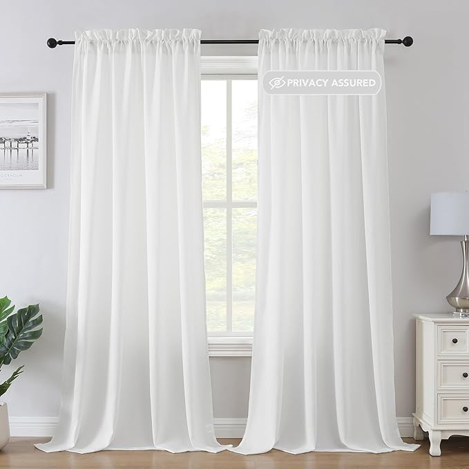 H.VERSAILTEX Sheer Curtains 84 inches Long Non-See-Through Farmhouse Curtains for Living Room Light Filtering Semi Sheer Panels for Bedroom Privacy Window Drapes 2 Panels Rod Pocket, White