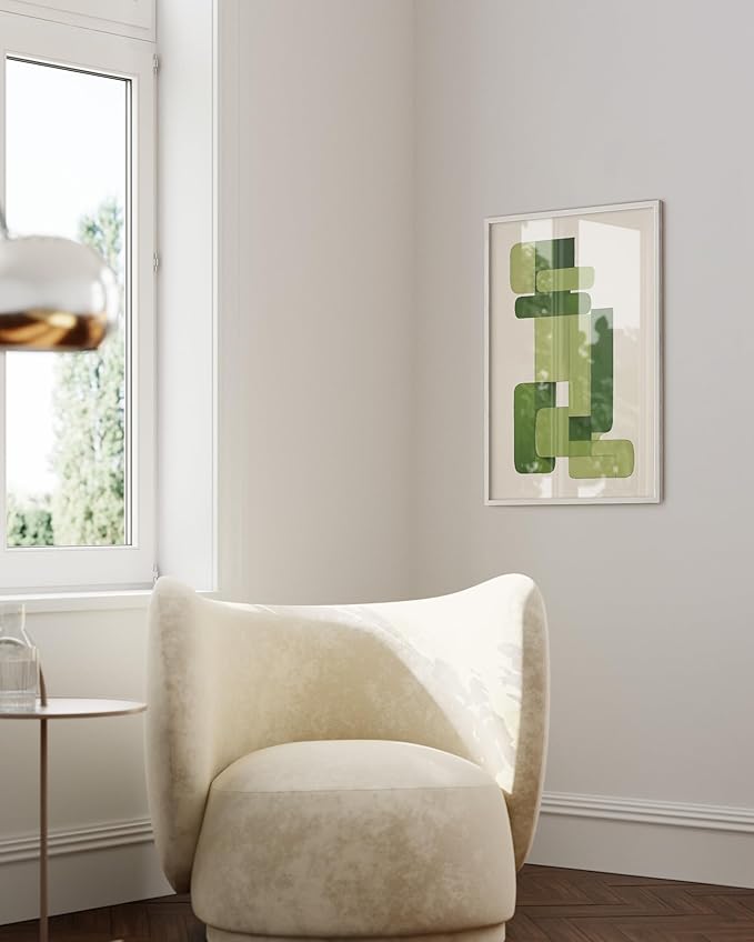 HAUS AND HUES Modern Abstract Wall Art - Blue and Green Living Room Art, Modern Artwork for Walls, Minimalist Picture for Living Room(Green Geometric, White Frame, 24x36)