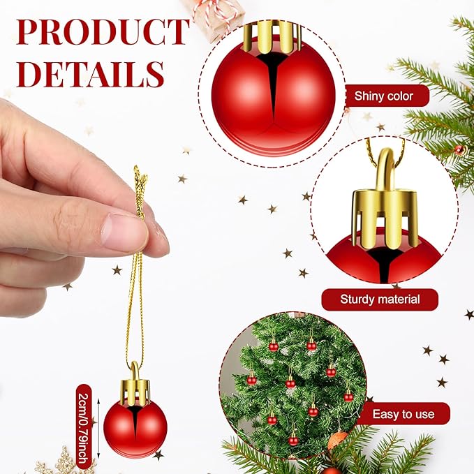 Poen 200 Pieces Mini Christmas Ball Ornaments 0.79 Inch Xmas Tree Balls Colorful Miniature Tree Ornaments Plastic Pendant for Holiday Party Decoration(Bright Red,0.79 Inch)