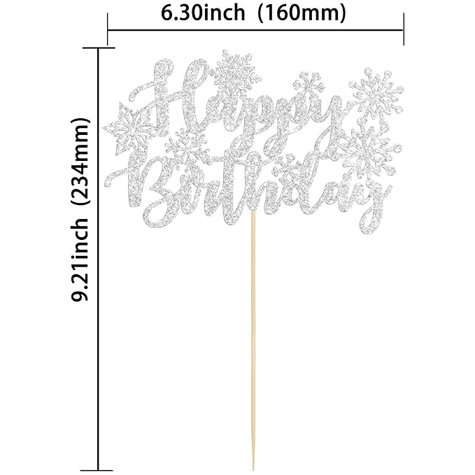 Gyufise 1 Pack Snowflake Happy Birthday Cake Topper Glitter Winter Wonderland Cake Pick Winter Frozen Theme Cake Decorations Birthday Theme Party Christmas Baby Shower Decoration Supplies White