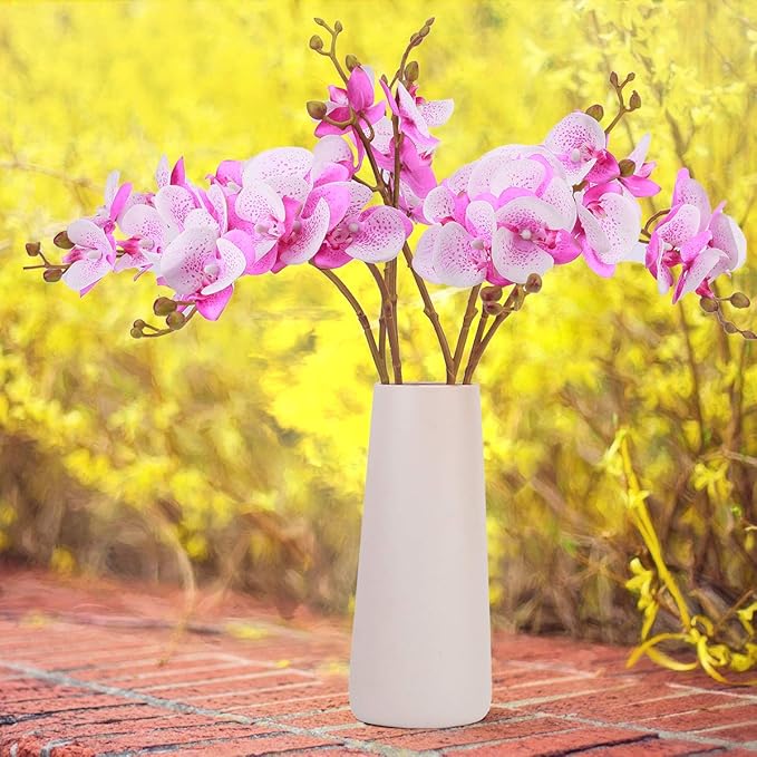 BOMAROLAN Artificial Flowers Faux Butterfly Orchid 4 Pcs Real Touch Double Branch Silk Flowers (No Vase) for Wedding Home Party Hotel Decoration Restaurant Patio Festive Furnishing (Spotted Purple)