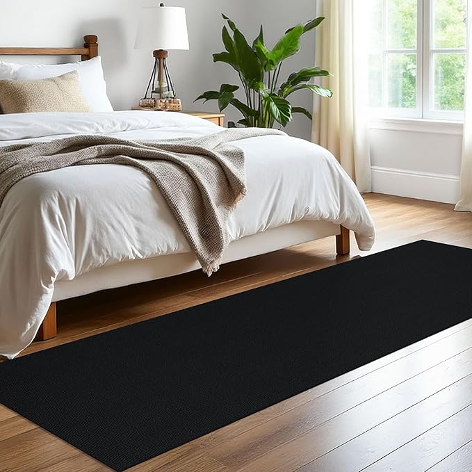 EARTHALL Washable Runner Rug 2x8 Ft Non Slip Runners for Hallways Cotton Rubber Backed Kitchen Runner Braided Indoor Floor Carpet Runners for Entryway, Hallway, Kitchen, Bedroom, Black