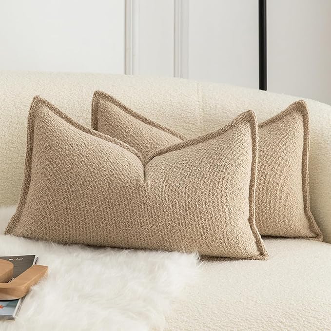 MANDIOO Pack of 2 Decorative Throw Pillow Covers Accent Solid Woven Textured Cushion Covers Pillow Cases Bedroom Living Room Sofa Home 12 x 20 Inch Camel