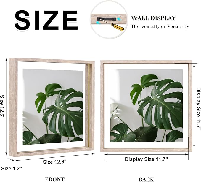 Egofine 12x12 Floating Frames Set of 2, Double Plexiglass Picture Frame, Made of Solid Wood Display Any Size Photo up to 12x12, Wall Mount or Tabletop Standing, Rose Pink