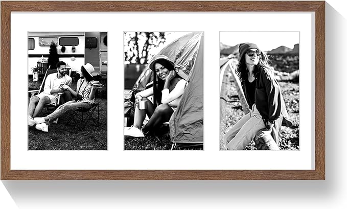 9x18 Oak Wood Picture Frame - 9x18 Photo Frame with Mat Display 3Pcs 5x7 Photos, 5x7 Picture Frame Wood, Natural Solid Wooden Picture Frames for Wall Art Photo and Prints(3 Pack, Walnut)