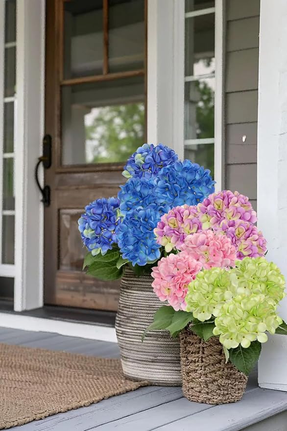 Hollyone 6 Pcs Pink Hydrangea Artificial Flowers Heads with Stems Silk Faux Hydrangea Pink Fake Flowers for Home Indoor Outdoor DIY Floral Wedding Flower Bouquets Kitchen Table Centerpiece Decor