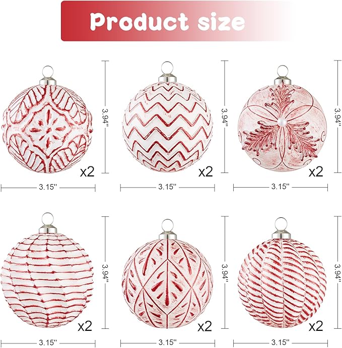 Vintage Christmas Ornaments Ball Set, 12 PCS Shatterproof Antique Traditional Christmas Tree Ornaments for Indoor Xmas Holiday Home Decor (Red)