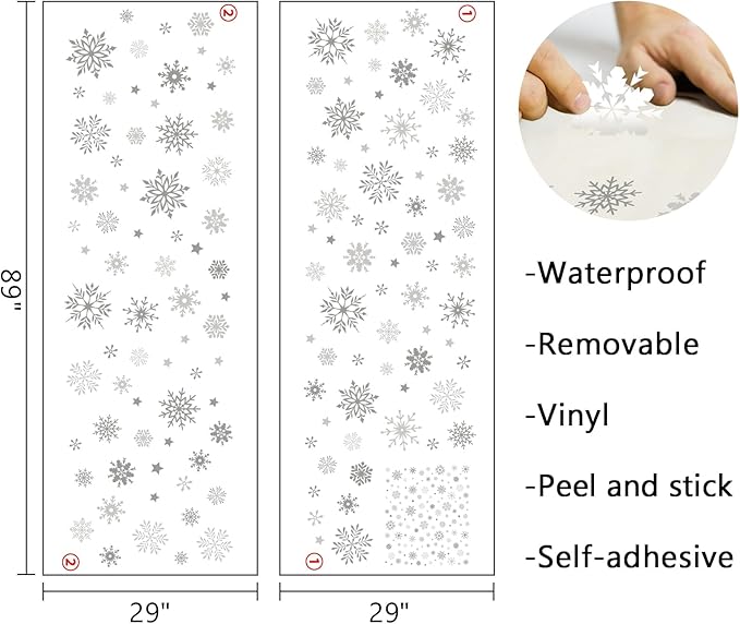 Mfault Winter Grey Snowflake Wall Decals Stickers, Gray Snow Stars Decorations Bedroom Art, Christmas Seasonal Home Living Room Kitchen Decor