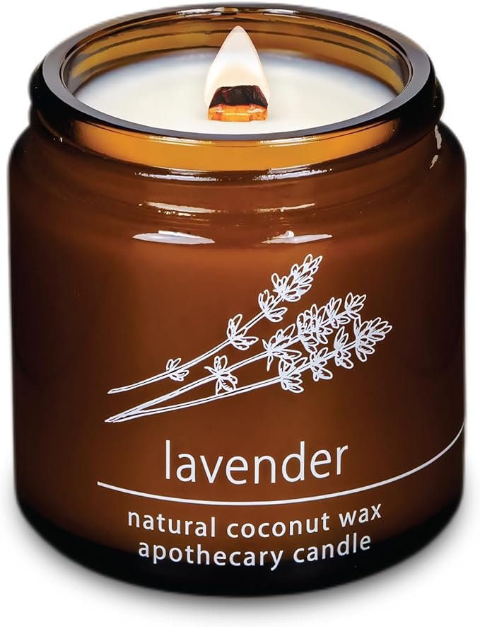 Hemlock Park Crackling Wood Wick Candle Handcrafted with Natural Coconut Wax (Small 4 oz, Lavender)