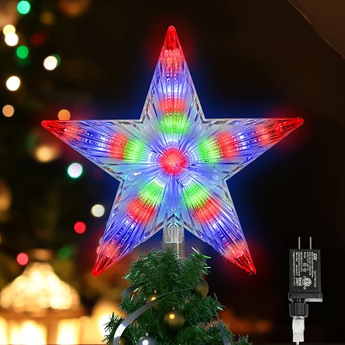 LAMPHOME Christmas Tree Topper, Christmas Star Tree top Decor Light for Christmas Holiday Home Fit for General Size Xmas Tree, 8.7inch (Multicolor)