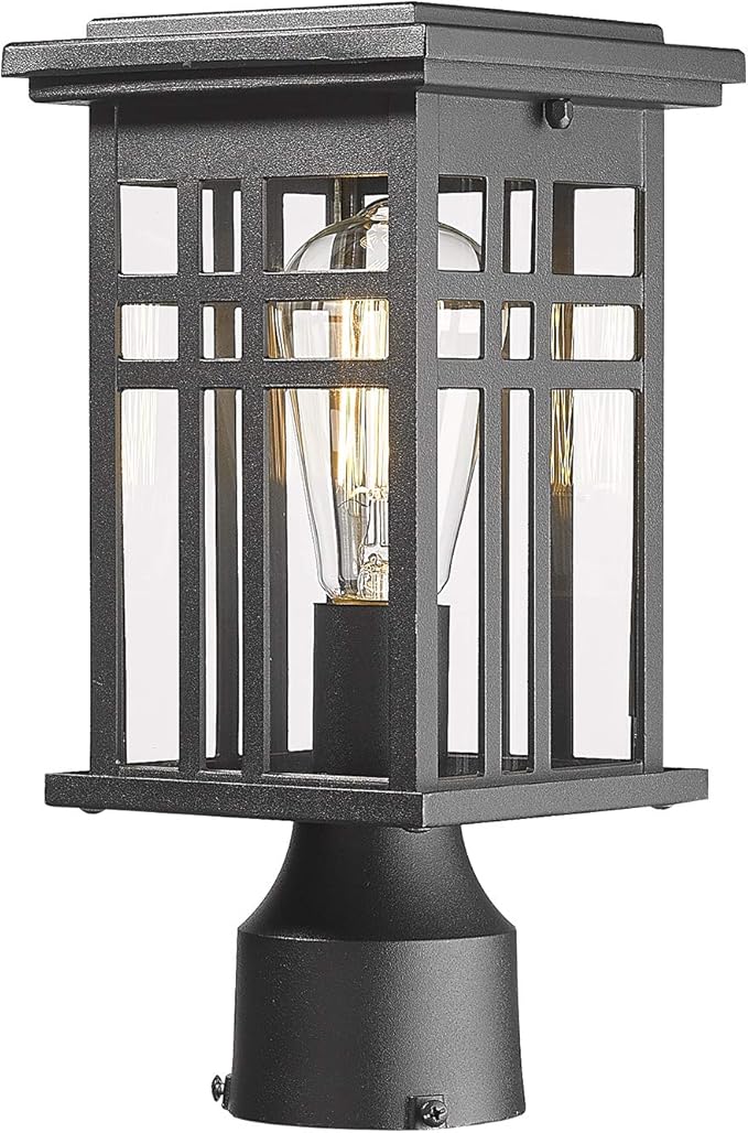 HWH INVESTMENT Industrial Outdoor Post Lantern, Exterior Pillar Light, Waterproof Pole Lantern with Clear Glass Shade, Matte Black Finish, 5HD36P BK