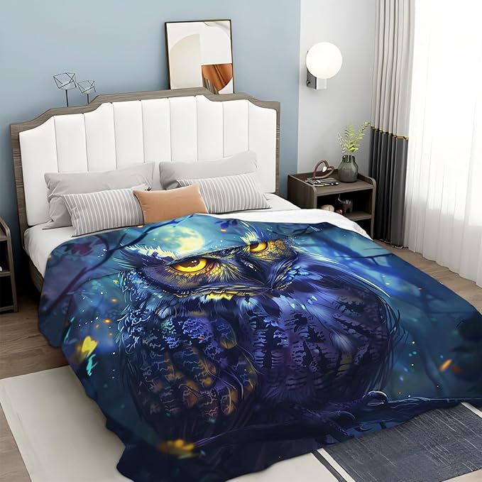 Tijuboni Owl Throw Blanket Owl Gifts for Girls Boys Women Men Kids Adults Soft Flannel Fleece Blanket for Couch Sofa Bed Home Decor 50"x60"