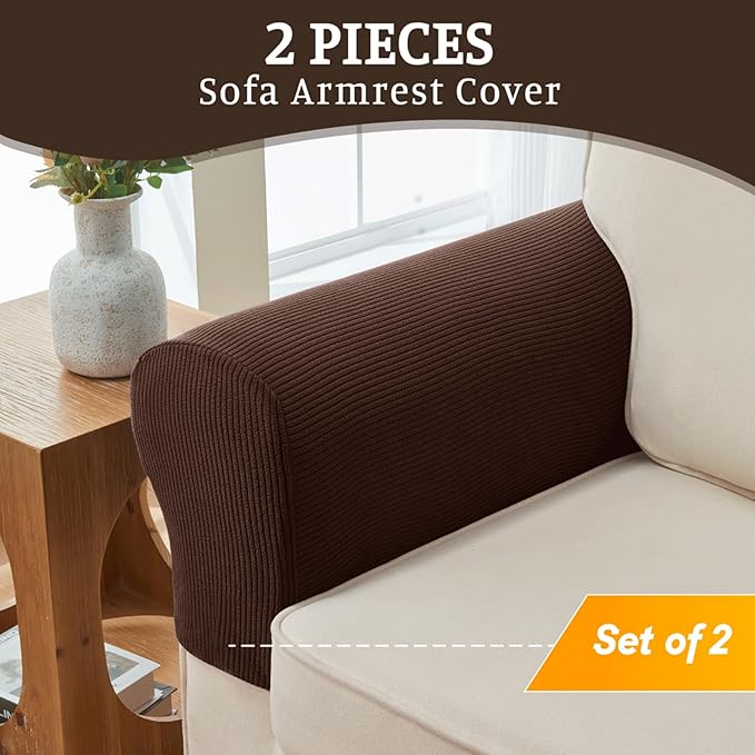 Sectional Couch Covers for Sofa Cushion L Shaped Couch Cover Washable Soft Couch Cushion Covers Stretch Sofa Slipcovers(2-Piece for Sofa Armrest Cover, Brown)