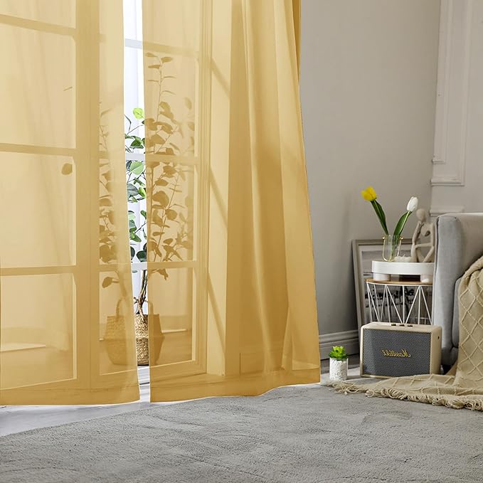 Lecloud Gold Sheer Curtains 78 Inches Long 2 Panels, Breathable Solid Voile Light Filtering Curtain, Lightweight Home Decor Drapes with Rod Pocket for Bedroom Living Room, Each 42" W x 78" L