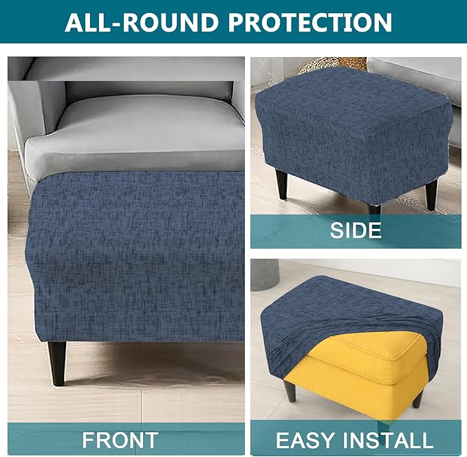 KRFOONN Stretch Ottoman Cover Slipcovers Rectangle Fit Length 39"-47" Footrest Stool Covers Printed Ottoman Cover for Foot Stool Furniture Protector with Non Slip Elastic Bottom, Color 02