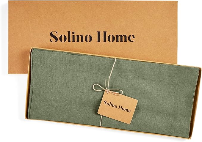 Solino Home Linen Table Runner 36 Inches - 100% Pure Linen Oil Green Table Runner 14 x 36 Inch Ideal for Dresser and Coffee Tables - Spring, St Patricks Day, Easter - Fete