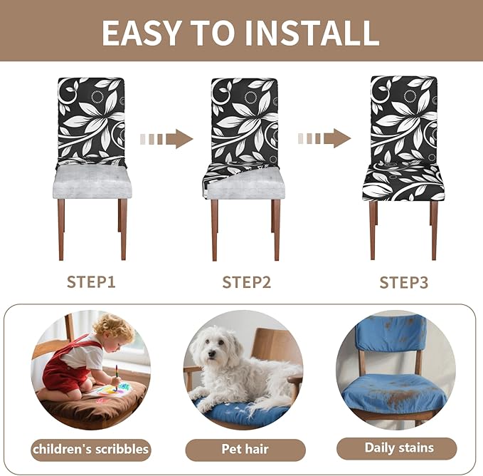 Stretch Dining Chair Covers Set of 6,Floral Print Chair Covers,Soft Removable Washable,Pet Friendly Furniture Protector,Universal Chair Slipcovers for Home, Kitchen,Ceremony Dining Room Seat