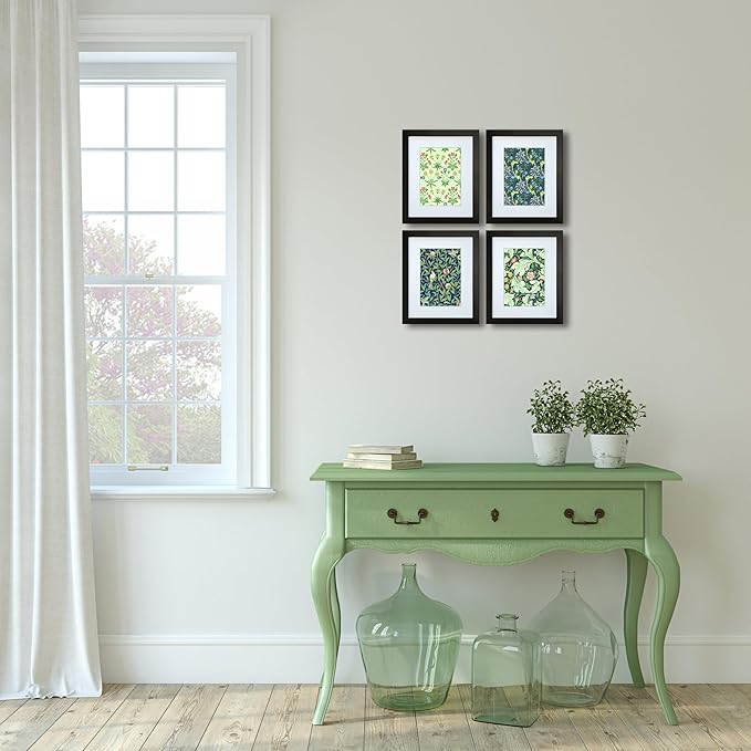 8x10 Picture Frame Set of 4 Made of Solid Wood Photo Frame with Real Glass for Pictures 5x7 with Mat or 8x10 without Mat, Wall Mount or Tabletop Gallery Photo Frames in Black