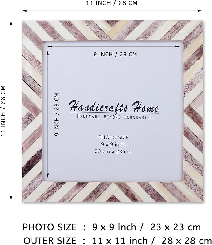 Handicrafts Home 9x9 Poster Frame – Brown Chevron Bone Inlay Photo Frame – Wall Mount Picture Frame for Posters, Photos & Art Prints – Boho Chic Vintage & Rustic Home Decor Decorative Wall Frame