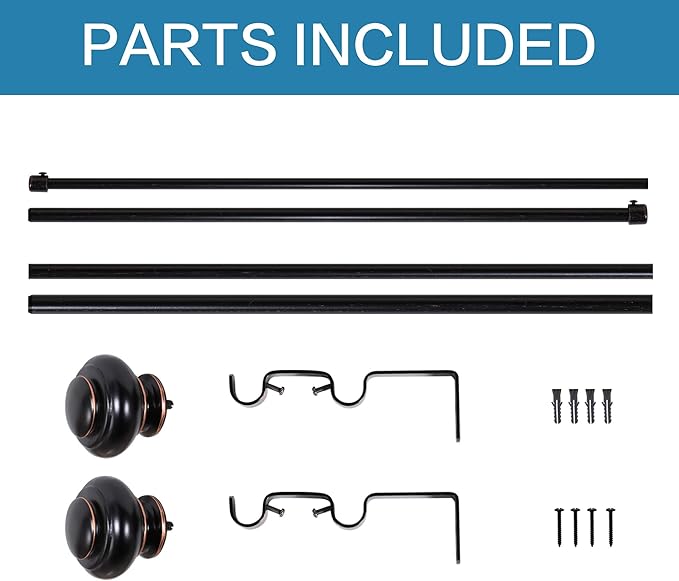 H.VERSAILTEX Elegant Window Treatment Telescoping Double Curtain Rod Set with Classic Cap, 3/4-Inch Diameter, Adjusts from 28 to 48 Inches, Black