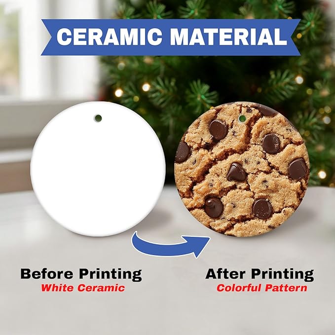 Chocolate Chip Cookie Christmas Ornament 2025 – Realistic Food Decoration for Tree, Round Ceramic Double-Sided Cookie Ornament, Gag Gift for Foodie, Holiday Decor Kitchen Funny Present