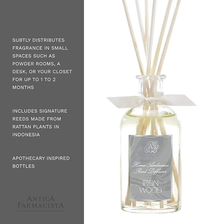 Antica Farmacista Home Ambiance Diffuser - Long-Lasting Reed Scent Diffuser - Luxury Room Freshener Gift - Ironwood, 3.4 fl oz